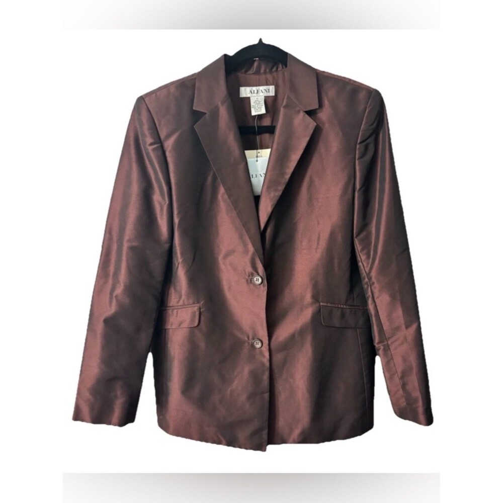 NWT! ALFANI Womens Maroon Burgundy Metallic 100% Silk Classic Blazer Sz 12 $139